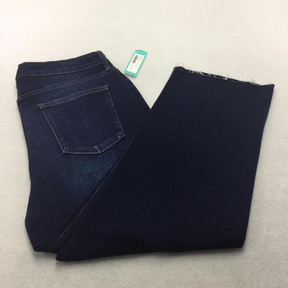 Just USA Phillip Straight Jeans Womens 14P Blue Dark Wash High Rise Raw Hem